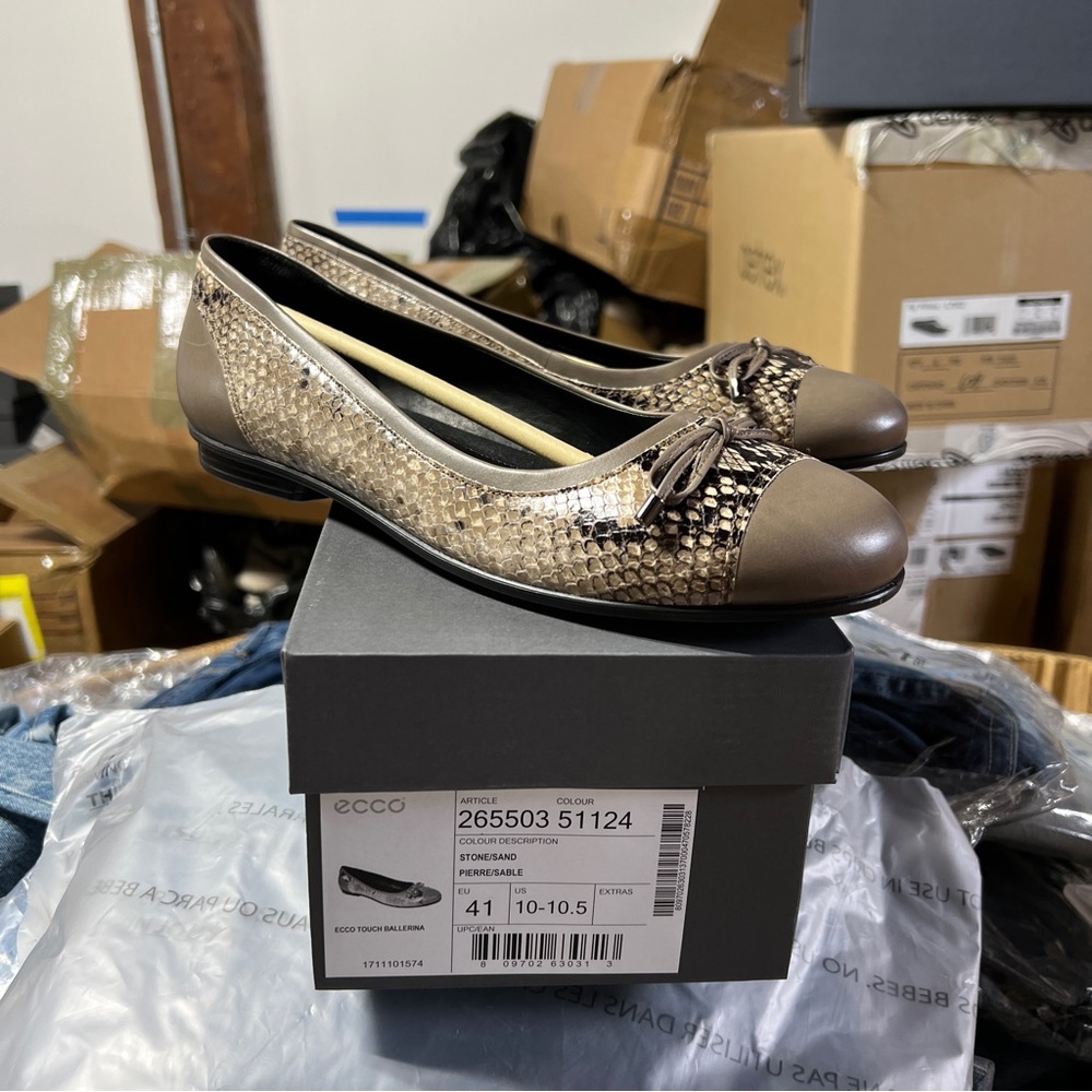 New Ecco Flats Womens 9.5-10 Shoes Work Snakeskin Cute Bow Ballerina